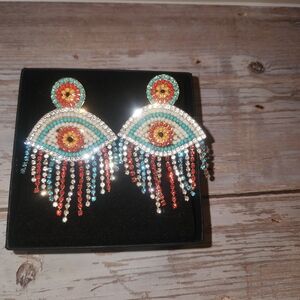 Colorful Evil Eye Dangle Stud Earrings